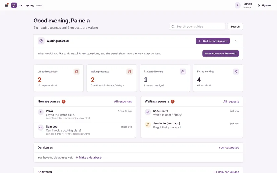 Dashboard with unread responses, waiting requests and form counts